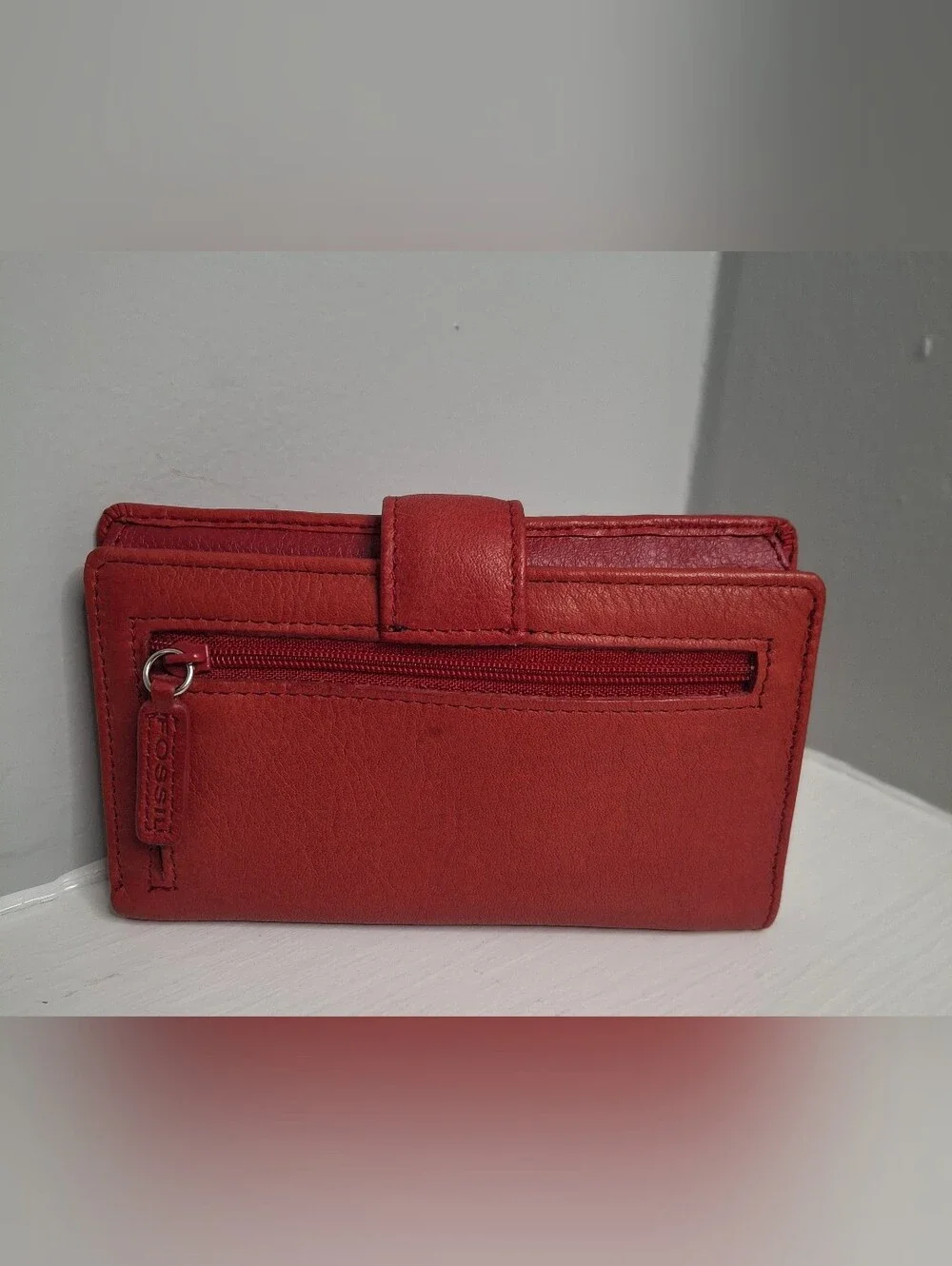 Fossil Red Leather Wallet & Croc Embossed Jewelry Travel Case Set